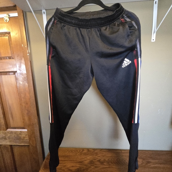 Adidas Kids Black Track Pants with Red and Blue Stripes - Picture 4 of 11
